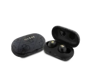 Guess True Wireless 4G PU Metalowe Logo Czarny / Słuchawki bezprzewodowe / Bluetooth 5.3 / IPX5 / USB-C