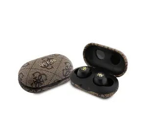 Guess True Wireless 4G PU Metalowe Logo Brązowy / Słuchawki bezprzewodowe / Bluetooth 5.3 / IPX5 / USB-C