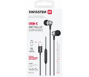 Swissten Słuchawki douszne czarne / Słuchawki z mikrofonem / USB-C