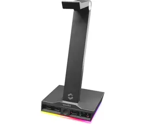 EXCELLO Podświetlany stojak na słuchawki czarny / stojak na słuchawki / 3x USB-A 2.0 / 2x 3,5 mm Jack / RGB