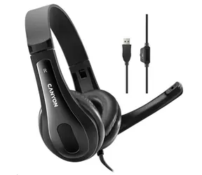 Canyon CNS-CHSU1B / lekkie słuchawki do komputera PC / USB-A / skórzane nauszniki / czarne