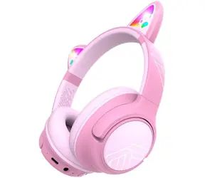 PowerLocus Bobo Cat Ears Pink / Bezprzewodowe słuchawki dla dzieci z mikrofonem / Bluetooth 5.3