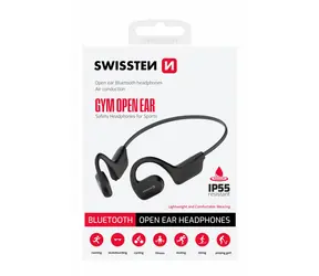 Swissten Gym Open Ear czarne / Słuchawki bezprzewodowe z otwartym uchem / BT 5.2 / IP55