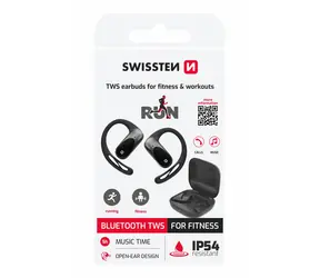 Swissten Run Open Ear czarne / Słuchawki bezprzewodowe z otwartym uchem / BT 5.4 / IP54