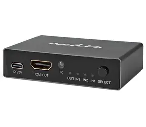 Przełącznik HDMI Nedis VSWI3493AT 3 wejścia na 1 wyjście / 8K@60Hz / 45 Gbps / HDCP 2.3 / aluminium