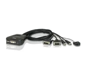 Aten CS22D / 2- Port przełącznik USB DVI KVM / zdalny selektor Port / kable 0,9 m