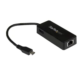 Adapter StarTech USB-C - RJ45 z dodatkowym portem USB 3.0 czarny / do połączenia sieciowego / RJ45 