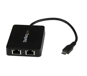 StarTech USB-C - 2x adapter RJ45 z dodatkowym portem USB 3.0 czarny / do połączenia sieciowego / 2x RJ45 
