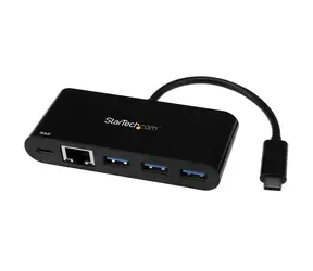 Adapter StarTech USB-C + 3x USB 3.0 czarny / do połączenia sieciowego / RJ45 