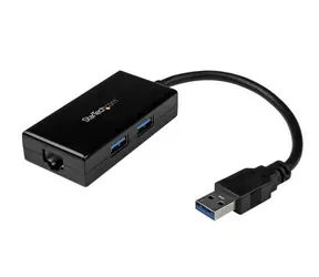 Adapter StarTech USB 3.0 z koncentratorem czarny / do połączenia sieciowego / 2x USB 3.0 / RJ45 