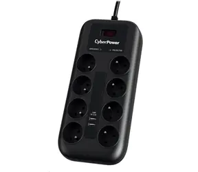 CyberPower P0820SUF0-FR czarny / Ochrona przeciwprzepięciowa / 8 gniazd / przełącznik / 2x USB / 1,8 m