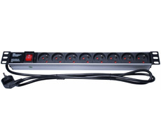 PremiumCord PDU 19" 1U / 8x230V / 2 m kabel / przełącznik