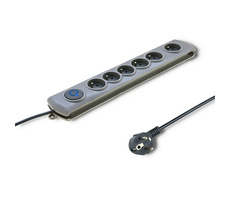 Qoltec 50165 Ochrona przeciwprzepięciowa Szybki wyłącznik (6 gniazd) / przełącznik / szary / 1,8m