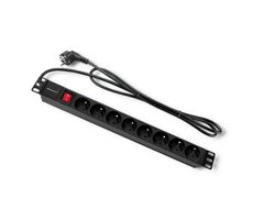 Qoltec 54471 Listwa zasilająca do RACK 19" z 8 gniazdami 2m czarna / 1U / 16A / PDU