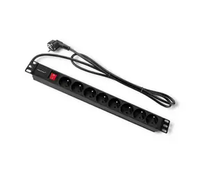 Qoltec 54471 Listwa zasilająca do RACK 19" z 8 gniazdami 2m czarna / 1U / 16A / PDU