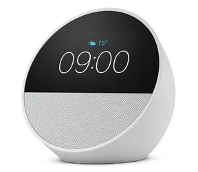 Amazon Echo Spot 2024 biały / Inteligentny budzik ze sztuczną inteligencją Alexa / Wi-Fi / BT / Jack