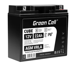 Akumulator bezobsługowy Green Cell AGM VRLA 12V 22Ah / do łodzi | wózki inwalidzkie | zabawki i hulajnogi