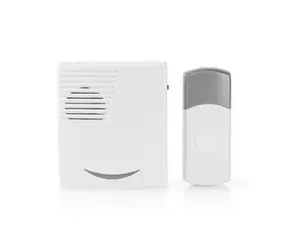 Nedis DOORB211WT biały / Dzwonek bezprzewodowy / 1x CR2032 / 80 dB / do 300 m / IP44 / 36 melodii