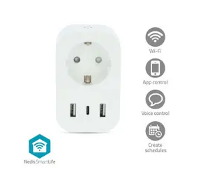 Nedis SmartLife Smart Socket / Wi-Fi / IP21 / Miernik mocy / 3680 W / 2x USB / 0 - 55 °C / Android 