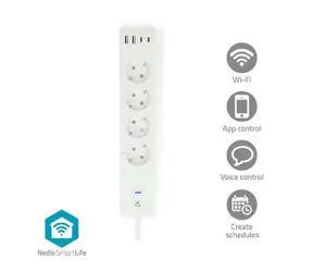 Przewód przedłużający Nedis SmartLife / Wi-Fi / USB A / USB-C / 16 A / 3680 W / 2,00 m / 0 - 55 °C / Android i iOS