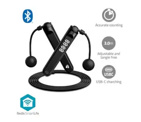 Nedis SmartLife Outdoor Sports / Skakanka / Bluetooth / Podwójny czujnik Halla / Wyświetlacz LED / PVC / 3,00 m / Piłki bezprzewodowe