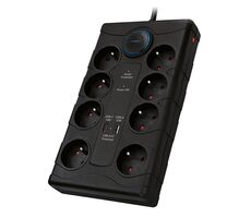 Solight PO80 listwa przeciwprzepięciowa czarna / 370J / 8 gniazd / 2m