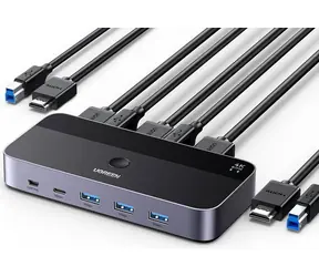 Przełącznik KVM HDMI Ugreen CM664 czarny / przełącznik / 3x USB-A / 2x USB-B / 2x USB-C / 3xHDMI / micro USB 