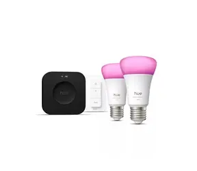 Zestaw startowy Philips Hue LED 2x 8,1W / 2x żarówki E27 + mostek PRO + przełącznik ze ściemniaczem / 2x 1100 lm / 1000-20000K