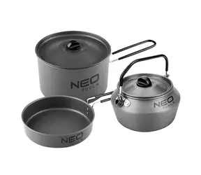 Neo Tools 63-145 szary / zestaw zastawy stołowej 3 w 1 / aluminium / garnek / patelnia / czajnik