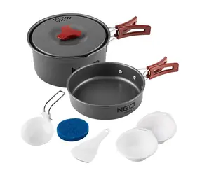 Neo Tools 63-146 szary / Zestaw przyborów 7 w 1 Turystyczny / aluminium / garnek | patelnia | 2x talerz | chochla | kielnia | Grzyb