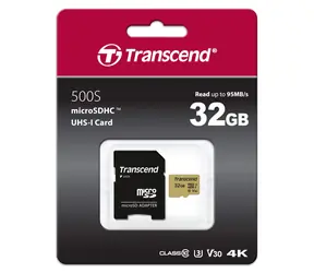 Transcend 500S Micro SDHC 32 GB + adapter / UHS-I / U3 / V30 / R: 95 MB / W: 60 MB