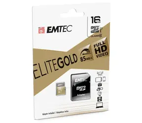 Karta EMTEC Gold PLUS micro SDHC 16 GB + adapter SD / UHS-I / Klasa 10 / odczyt: 85 MB / zapis: 21 MB / nadaje się do FullHD