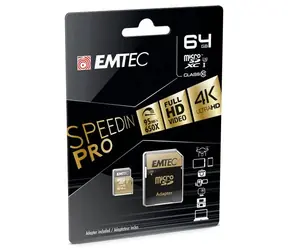 Karta EMTEC SpeedIN micro SDXC 64 GB + adapter SD / UHS-I / U3 / klasa 10 / odczyt: 95 MB / zapis: 90 MB / odpowiedni dla 4K
