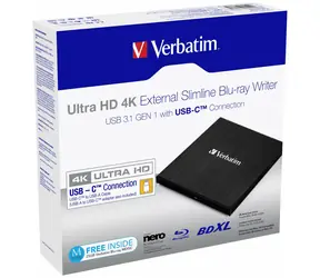 Zewnętrzna nagrywarka Verbatim Ultra HD 4K / BD-DVD-CD / USB-C