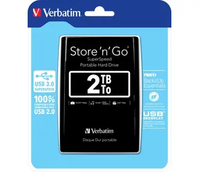 Verbatim Store 'n' Go USB 3.0 2TB czarny / Dysk twardy zewnętrzny / 2,5" / USB 3.0 / 5400 obr./min