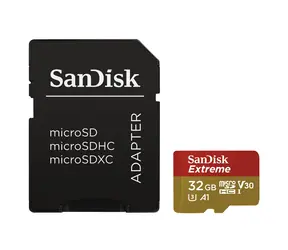 SanDisk Extreme microSDHC 32 GB + adapter / klasa 10 / UHS-I / U3 / odczyt: do 100 MB / zapis: do 60 MB / odpowiedni dla 4K