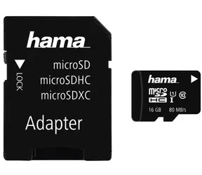 HAMA 124138 microSDHC 16 GB / klasa 10 / 80 MB/s / adapter/mobilny