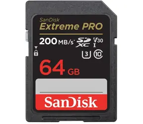 SanDisk Extreme PRO SDXC 64 GB / klasa 10 / odczyt/zapis 200/90 MB/s / odpowiedni dla 4K