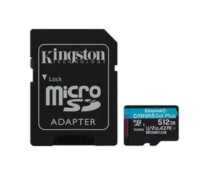 Kingston Canvas Go PLUS microSDXC 512GB z adapterem / UHS-I V30 / U3 / Klasa 10 / odczyt: do 200 MB / zapis: do 160 MB
