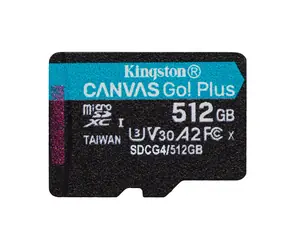 Kingston Canvas Go PLUS microSDXC 512 GB / UHS-I U3 / Klasa 10 / odczyt: do 200 MB / odczyt: do 200 MB / zapis: do 160 MB