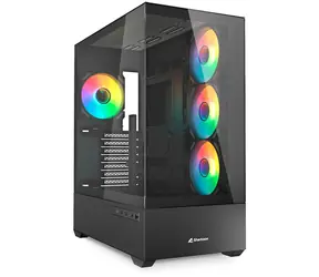Sharkoon AK6 RGB czarny / ATX / 2x USB 3.2 / 1x USB-C / 4X 120mm / bez zasilacza / przezroczysty panel boczny