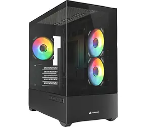 Sharkoon MK6 RGB czarny / Micro ATX / 2x USB 3.2 / 1x USB-C / 3x 120mm / bez zasilacza / przezroczysty panel boczny