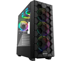 Sharkoon RGB HEX czarny / ATX / 2x USB 3.0 / 1x USB-C / 6x 120mm / bez zasilacza / przezroczysty panel boczny