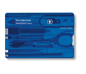 VICTORINOX SWISSCARD niebiesko-przezroczysty / Karta wielofunkcyjna / Ilość funkcji 10 / Wymiary 82 x 45 mm
