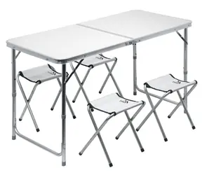 Cattara DOUBLE teleskopowa szara + 4X krzesła / Składany stół kempingowy / 120 x 60 x 66 cm