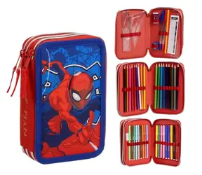 Cerdá Pencil Case Spiderman - w pełni wyposażony piórnik trzypoziomowy