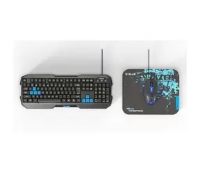 Zestaw E-BLUE Polygon / Klawiatura + mysz + podkładka / zestaw przewodowy do gier / USB / US / niebieski