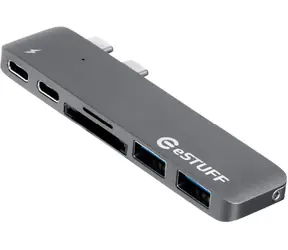 eSTUFF USB-C Slot-in Hub Pro szary / 2 x USB 3.0 / 1 x USB-C / 1 x Thunderbolt 3 / czytnik kart