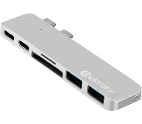 eSTUFF USB-C Slot-in Hub Pro srebrny / 2 x USB 3.0 / 1 x USB-C / 1 x Thunderbolt 3 / czytnik kart