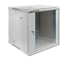 Qoltec 54487 Szafa RACK 19" szara / 12U / drzwi szklane / zamek na klucz 